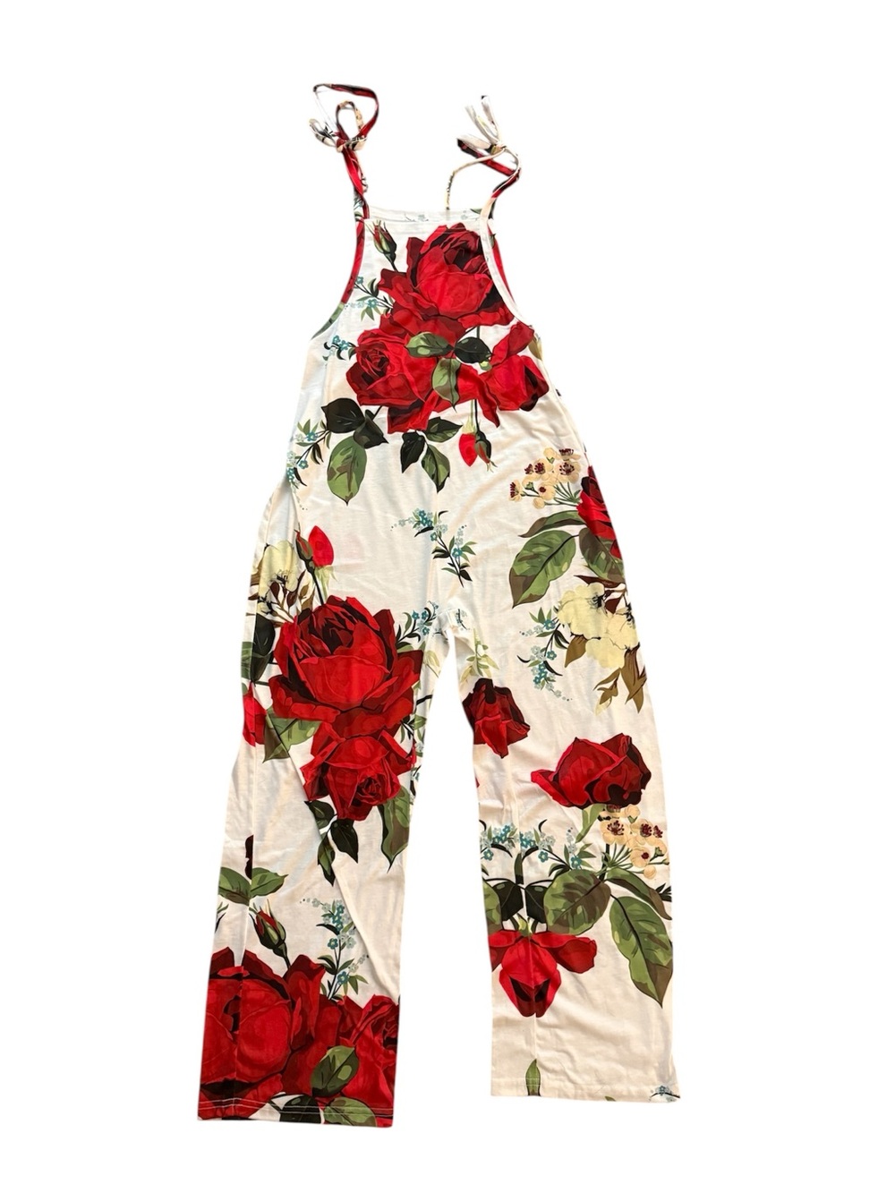 Modern Red Rose Floral Wide Leg M Jumpsuit Coquette Euro Summer Statement Piece - Picture 2 of 3